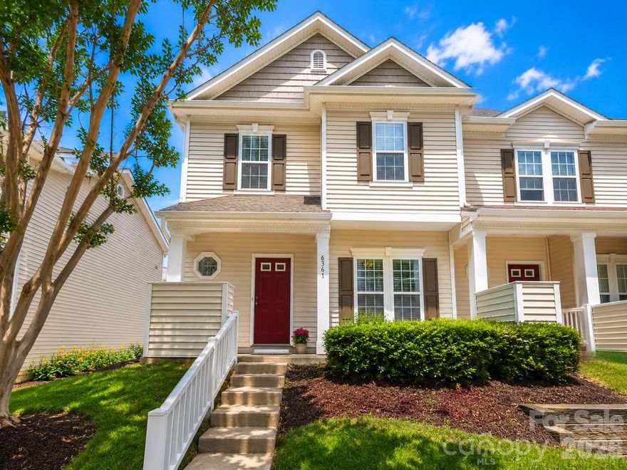 Welcome home to easy living in the heart of Indian Land.  This beautiful end-unit townhome combines natural light, privacy, and thoughtful updates with a location that puts shopping, dining, parks and entertainment just minutes away.  From the moment you step inside, you're welcomed by abundant natural light, warm updated flooring, and a layout designed for both everyday living and easy entertaining.  The spacious main level flows effortlessly from the inviting living room - anchored by a cozy fireplace and oversized windows - into the dining area and kitchen, creating an open, connected feel throughout the home.  Just off the entry a dedicated home office provides the flexibility today's buyers are looking for.  One of the standout features of this end unit is the additional side window in the dining area, bringing in even more sunlight and enhancing the airy feel of the space.  Step outside to your private fenced patio- the perfect spot for morning coffee, quiet evenings, or casual gatherings with friends.  The kitchen offers generous counter space, abundant cabinetry and a pantry for added storage.  Upstairs, both bedroom suites feature private ensuite baths and walk-in closets, creating comfortable retreats at the end of the day.  
Major updates provide peace of mind, including a new water heater (2024), HVAC system (2025), updated flooring, replaced toilets, and several updated ceiling fans. 
Enjoy a lifestyle of convenience with community amenities including a clubhouse, outdoor pool, picnic areas and sidewalks - all just minutes from shopping, dining, entertainment, golf and parks in one of Indian Land's most desirable locations.