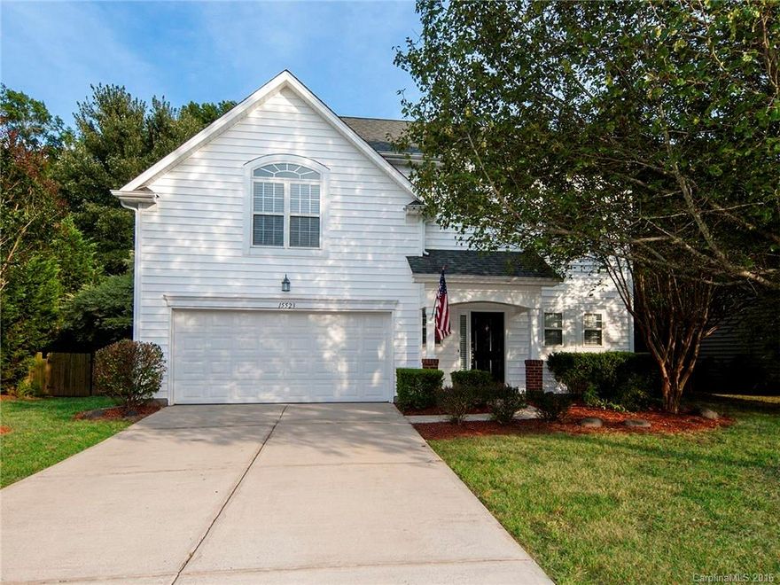 WOW! Spacious, open floorplan on a level, fenced & wooded lot. Updated kitchen w granite, tile backsplash, stainless appliances & tile floor. Laminate hardwoods on main & new carpet upstairs. Gas fireplace in large great room with fan. 3 bedrooms including master suite w tray ceiling, dual vanity, garden tub, separate shower & walk-in closet. HUGE bonus room w surround sound, desk...add a closet to make bedroom #4. Fresh paint throughout. Short walk to pool & playground. Minutes to 485/77, etc.