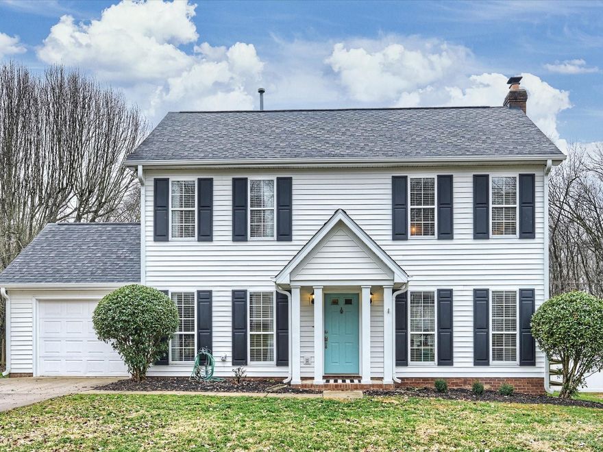 Premium Ballantyne location with a short drive to Flat Branch Park, top-rated schools, and great shopping! A beautiful residence nestled on a level lot with a fully fenced and tree-lined backyard. This 3 bedroom, 2.5 bathroom home is unbeatable! Enjoy the spacious living room with a cozy wood burning fireplace. Step inside the tastefully updated kitchen and find granite countertops, cohesive backsplash, stainless steel appliances and recently installed tile flooring. Easily host friends and family on holidays or formal occasions in the dining room. Located upstairs, the primary bedroom boats a vaulted ceiling and walk-in closet. The renovated en suite primary bath has a frameless glass shower, soaking tub, spacious bathroom vanity and private water closet. Don't miss the opportunity to make this conveniently located and charming 2-story home your own. Schedule your showing today!