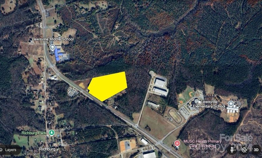 -For Sale! Great Land of 19.3 acres on Lancaster Highway in Richburg, SC! 
-Along I-77 and in between Charlotte, NC and Columbia, SC ! 
-Very close to Lancaster Middle and Elementary Schools. Vehicles per day range from 11,000 to 41,000. 
-Close to 11 acres developable! Next to Colonels Pointe Pky Industrial Park! 
-The back parcel is zoned R-2 under Chester County for residential and other uses. 
-The front parcel falls into the Town of Richburg and is zoned-Limited Commercial, Community Commercial, and Community Industrial. Developable Limits Plan available in hand. -If Rezoning needed for commercial, it should only take a few months.  
-Current Chester County Sewer availability is 20,000-40,000 gallons per day, however the property will have access through a new line planned for late 2026 and with a pump station.
-There is also a new sewer line project from Rock Hill planned for late 2028 adding hundreds of thousands of new sewer capacity.  Chester County Wastewater Recovery provides Sewer and Chester Metropolitan District provides Water! 
-Please contact me for any questions.