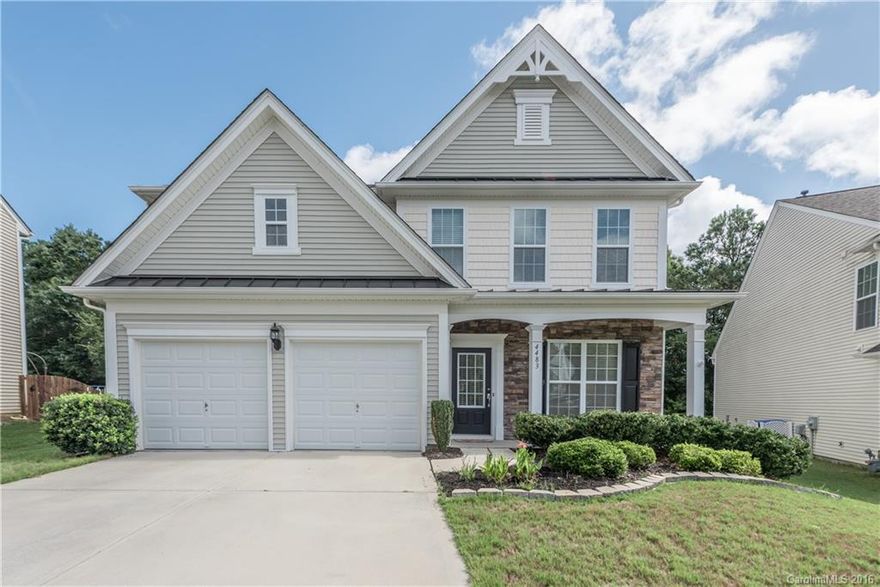 Prime Cul-de-Sac Location with Private, Tree Lined Backyard! Great flow throughout this lovely home offering hardwood floors on main, gas fireplace, 2 story family room, large windows, and gourmet kitchen with island, SS appliances, granite, and gas range.  Spacious master with spa bath includes double sinks, separate garden tub/shower, and Huge walk-in closet. This home has great storage throughout. Pretty backyard is fenced and ready for weekend bbq's. 2 car garage. Great Indian Land location!