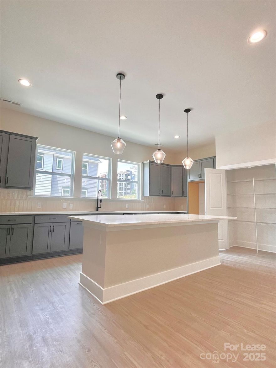 Amazing Rental home in University area! This spacious townhome offers peaceful wooded views from the covered terrace and a thoughtfully designed layout with high ceilings throughout. The first level includes a guest suite, while the second floor features an open-concept living area with a modern kitchen complete with quartz countertops, stainless steel appliances, and under-cabinet lighting. All bedrooms and the living room include ceiling fans for added comfort, and durable LVP flooring runs throughout most of the home. The Premier Suite boasts a large walk-in closet and a spa-inspired bathroom with a tiled shower and quartz-topped vanity. Located just minutes from the LYNX station and UNC Charlotte, this home also offers easy access to the Toby Creek Greenway for outdoor enjoyment. Make it your home today!