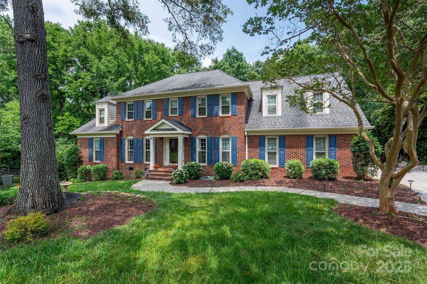 Welcome to the coveted Berkeley community. This full brick, original owner, well cared for home w/ oversized 2 car side load gar offers the perfect blend of comfort, elegance, and location. Hardwood flrs on main, neutral decor, freshly paint interior.  Dual primary bedrms and laundry areas- one on the main level and one on upper level, formal dining and living rms, eat-in kitchen and family rm with wood burning fp. Spacious layout, generously sized secondary brms and walk-in closets and attic space. Versatile bonus/bedrm offering tons of flex and/or multi-generational uses. Large recently stained deck overlooks the private backyd retreat—lush green grass, mature trees plus room to relax. Nestled on a quiet cul-de-sac lot, this home offers both peace & accessibility. Top tier schools and close to everything South Charlotte has to offer.  Enjoy being just minutes from shopping, restaurants, uptown and a quick drive to the airport. Opportunities in Berkeley don’t come often-check it out!  Pre-listing inspection completed and any necessary repairs professionally completed, transferrable termite bond, newer windows (2020), 2025 new hvac on main/2014 on upper level, healthy crawlspace and roof.