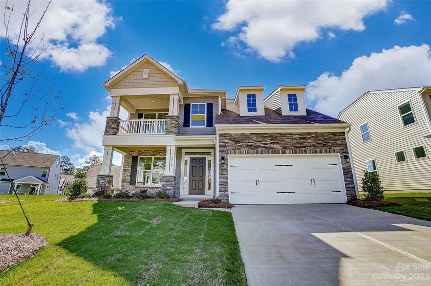 New construction in Gastonia! This 3-story Cypress plan has 5 bedrooms, 4 full baths, and 2,800+ SF. The main level includes a bedroom and full bath, a study with French doors, a family room with a stone surround fireplace, & a beautiful kitchen with island & extended breakfast area. The kitchen has white cabinets, a contrasting gray island, quartz counters, a tile backsplash, & stainless appliances including a gas cooktop, wall oven, & refrigerator. Beautiful and durable EVP flooring runs throughout the main living areas. The second floor includes the primary suite, two secondary bedrooms, & a loft, and the third floor has a large bedroom and full bath. Metal stair balusters and upgraded trim add to the home's elegance. Enjoy the outdoors on the front porch, balcony, or rear patio with firepit and seating wall. Ask about special below-market fixed-rate financing!