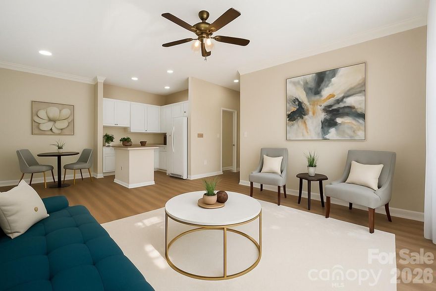 Discover the perfect blend of convenience and neighborhood charm in the heart of Charlotte's vibrant First Ward! This unit puts you steps away from the Queen City’s best dining, shopping, theaters, and nightlife. Step inside to soaring ceilings with fresh paint and new LVP hardwood flooring that create a warm, welcoming feel. The open-concept living and kitchen area maximizes space and flow, with a sleek island offering additional seating for casual meals or entertaining. The kitchen shines with granite countertops, tile backsplash and plenty of prep space. The spacious primary suite features a walk-in closet and a private bath with granite countertops, dual vanities & tile floors. The secondary bedroom, perfect for guests or a home office, enjoys access to a full hall bath with matching granite countertops & tile flooring. A full-size stackable washer and dryer are included for your convenience. Outdoor enthusiasts will love being just a short stroll from the Little Sugar Creek Greenway, while city lovers can walk to Charlotte’s iconic bars, restaurants, and cultural destinations.  Airbnb potential. No short term rental restrictions. CCRs/Bylaws show only a 7 day rental restriction!!