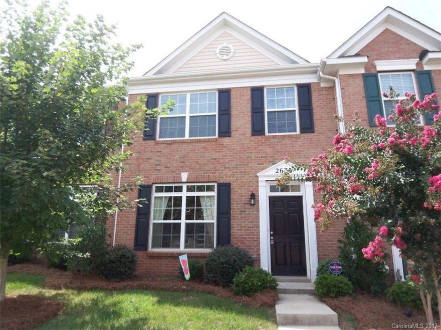 MOVE-IN READY, beautiful 2-story brick front townhome w/gorgeous kitchen! Large island, tall cabinets & breakfast area. Living rm & dining area w/crown molding, chair rail & picture frame molding. 3 bedrms upstairs. Master bath w/separate tub/shower. All bedrms have vaulted ceilings & decorative ledges. Enclosed patio & grassy area. Outside storage closet. Majority of lawn & landscaping care included in HOA (owner responsible for inside patio area). Community Pool. Close to Ballantyne & 485!
