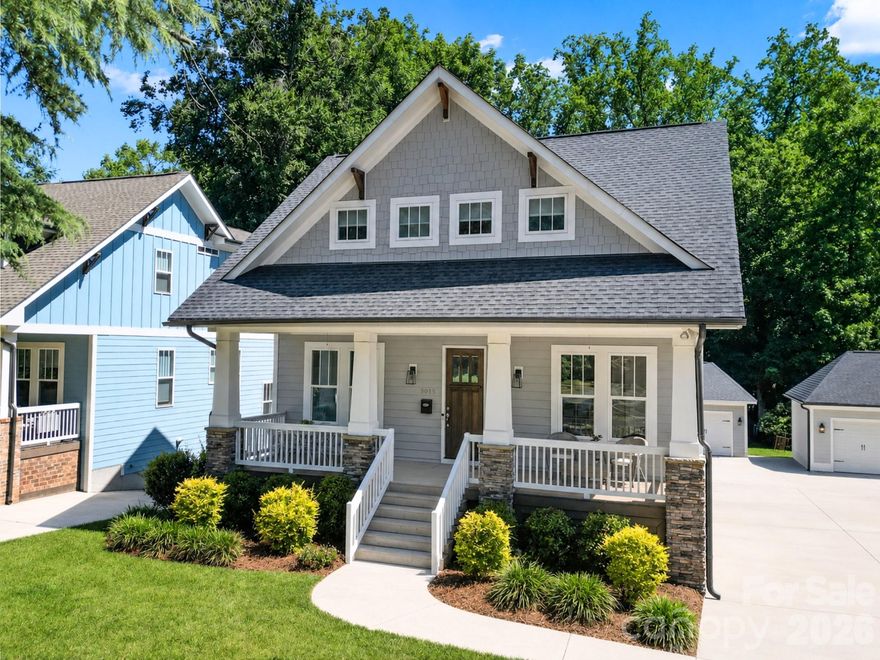 Custom built Craftsman style home offering 4,700 square feet of combined finished and expansion-ready space. Sought-after Charlotte location, just minutes from Uptown and steps from Plaza Midwood. A covered front porch welcomes you inside this thoughtfully designed interior featuring hardwood floors, neutral paint, detailed trim work, designer lighting, and ten foot ceilings. Gourmet kitchen showcases Shaker style custom cabinetry with soft-close doors and drawers, subway tile backsplash, professional six-burner gas range, 64-inch refrigerator, and generous island with seating. Adjacent dining and living areas, complete with a gas fireplace and built-in shelving, create an inviting open concept layout for both everyday living and entertaining. A versatile flex room with French doors provides the ideal space for a home office, playroom, or guest bedroom. Upstairs, the primary suite offers a peaceful retreat complete with a sitting area and spacious walk-in closet enhanced by a custom closet system. The spa-inspired ensuite features a frameless glass shower, soaking tub, and dual sink vanity. Two secondary bedrooms, each with its own full bathroom, along with a well-equipped laundry room with a sink and cabinetry, complete the upper level. Enjoy outdoor living on the screened porch overlooking the level, tree-lined backyard with a patio and detached two-car garage. The unfinished, over 1,500 square foot walk-out basement, already plumbed for a bathroom, offers endless potential. Ideally located near Veterans Park with a playground, tennis and pickleball courts, soccer and baseball fields, disc golf, and a splash pad. Just moments from popular dining, breweries, coffee shops, grocery stores, and convenient access to I-74 and area interstates.
