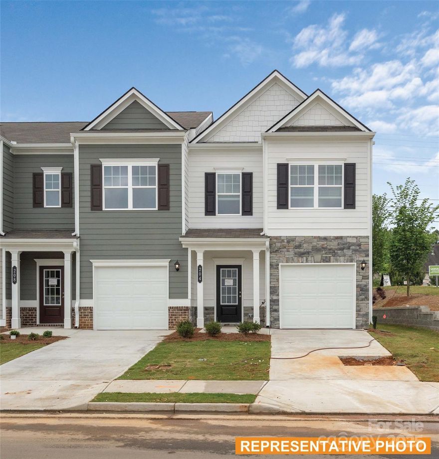 This low maintenance, two-level townhome is only 10 minutes from Uptown Charlotte - 1,629 sq ft with 3 bedrooms and 2.5 bathrooms. Upon entering the home, you are welcomed by an open concept kitchen which leads into the dining area and family room, perfect for entertaining. The kitchen offers white 36" cabinets, Granite countertops with a large island, stainless steel appliances, and a pantry. Vinyl plank flooring throughout the first floor. Upstairs, you will find your primary suite with a walk-in closet and bathroom with double marble vanities and a large tile shower. Two additional bedrooms, hall bath, and laundry room will also be found on the upper level. Hickory Glen features a total of 46 townhomes - duplex style buildings!