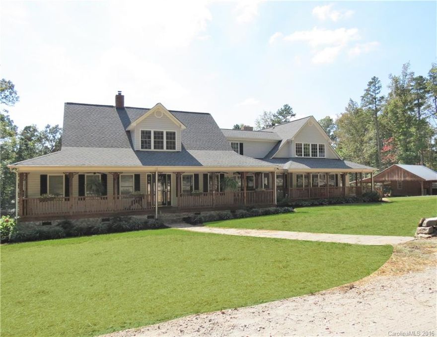 Beautiful home w/great location to Hwy 5 in Blacksburg - AND located in the Clover School District! This 5BR/4.5BA home features an Open Split-BR Floor-plan, finished Walk-out Basement that opens to the In-Ground Pool area, Master on main w/luxurious Bath, over-sized Kitchen w/Work-Island & Breakfast Bar that overlooks large Family Room. An Over-sized Workshop w/tall bay doors is ideal for storing/working on equipment & small Barn is ideal as home office. Wrap-Around Front Porch, Pond & Creek!