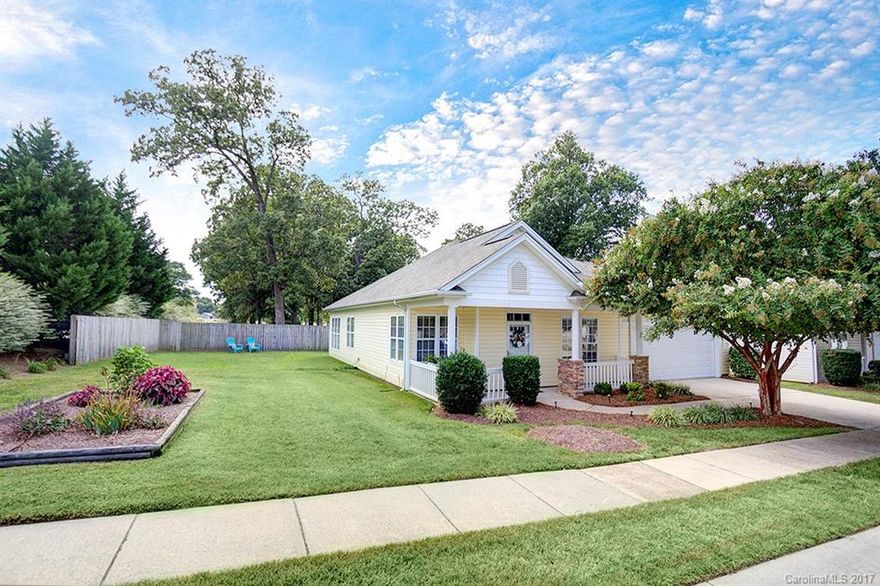 Fabulous 55+ community just minutes from exciting (and growing) downtown Pineville! This home is located next to common area which is an extension of subject usable yard. Downsizing doesn't mean an end to entertaining...this yard will accommodate a serious game of cornhole! Maintenance free living at it's best! Good sized rooms ~ sunroom and niche for desk. Covered front porch is perfect place to enjoy your morning coffee and quick visits with neighbors. Lovely home is ready for it's new owners.