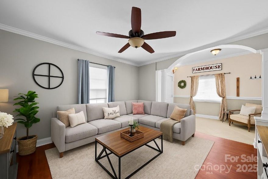 Step into this beautifully updated home in the heart of Cramerton that combines classic character with stylish upgrades. The spacious kitchen features open shelving, updated cabinetry, warm wood countertops, and stylish pendant lighting—ideal for both everyday living and entertaining.
The open-concept dining and living spaces are filled with natural light, highlighted by vinyl plank floors and timeless finishes. The neutral palette makes it easy to imagine your personal style while offering a move-in ready feel.
The bedrooms provide a cozy retreat, featuring fresh paint, elegant trim, and ample closet space. Throughout the home, you’ll notice thoughtful details like crown molding, updated lighting fixtures, and farmhouse-inspired accents.
Enjoy the convenience of a dedicated laundry space, plenty of storage, and a layout designed for comfort and functionality.