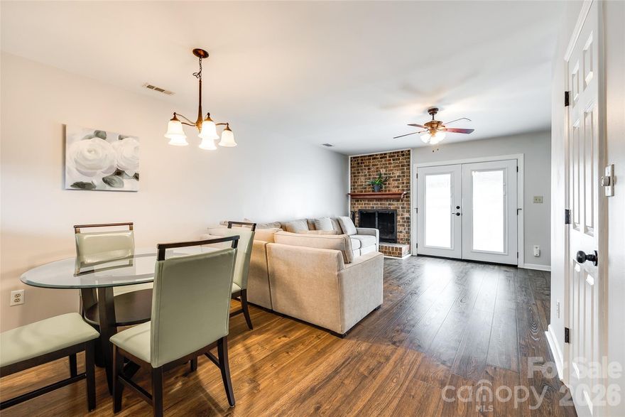 Welcome to Your New Home or Investment Property. Location Location Location!!!!!

This charming cozy 2-bedroom townhome offers the perfect blend of comfort and convenience, ideally located just minutes from the Ballantyne Bowl, but not Ballantyne prices. HOA COVERS WATER AND TRASH!  Located close to I-485, and SouthPark. 1st time home buyer or downsizing don't miss as you step inside, you’ll be greeted by a spacious, open-concept floor plan featuring a dedicated dining area and a cozy living room with a natural wood-burning fireplace – perfect for relaxing or entertaining. If you love to garden or just like the peaceful sounds of nature, you will love the privacy of the back patio.  This unit is set back in a little nook for extra privacy surrounded by trees
Enjoy seamless indoor-outdoor living with lovely French doors (installed in 2023) that open to a private patio – an ideal spot to unwind. Through the home you will find beautiful laminate wood flooring and upstairs you will find laundry and two generously sized bedrooms.
Residents can enjoy access to fantastic community amenities, including a refreshing pool and tennis courts. This townhome offers a fantastic lifestyle, and has no rental restrictions, great for investors.