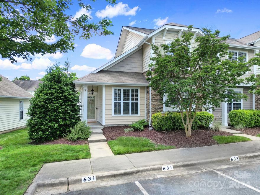 Welcome Home to this beautifully maintained end unit townhome with primary suite on the main level. Boasting 3 bedrooms, 2 1/2 baths, this home features dining and living open-concept layout with vaulted ceilings, gas fireplace in living room, with gas cooktop in kitchen. LVP in living room, dining room, and all bedrooms: tile in kitchen. The home offers a private fenced patio and easy access to a beautiful pool and amenities. Great location, situated just minutes away from shopping, top-rated schools, medical centers, and a variety of dining choices. Conveniently close to I77, with Uptown Charlotte and the Airport less than 30 minutes away. Lawn maintenance included in HOA.