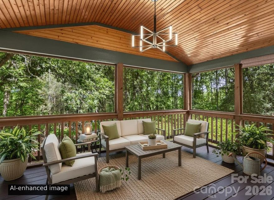 Back on market through no fault of the seller.  A peaceful retreat offering space, privacy, and flexibility. This 4-bedroom, 4-bath home with bonus room spans just under 3,200 sq ft on nearly an acre of wooded land. Surrounded by mature azaleas, ferns, and seasonal blooms with winter mountain views and vibrant fall color. A brand new whole-house HVAC system was installed in July 2025. One side has operated as a successful short-term rental; the lower level—with private entrance and dedicated stairs—offers great potential as a guest suite, in-law quarters, or long-term rental. Both spaces have separate entrances and stair access. Additional features include a screened-in porch, outdoor shed with 220-amp power, and a yard dotted with blueberry bushes, plum and peach trees. Located just 5 minutes from Biltmore Park’s dining, shops, galleries, and movie theatre, and only 15 minutes to both downtown Asheville and the airport. A rare opportunity to enjoy space, income potential, and an unbeatable setting. Some photos are virtually staged and/or enhanced.