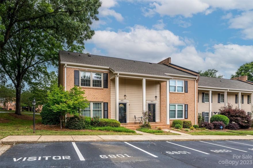 Great SouthPark Location! Sought after end unit with 3 Bedrooms and 2.1 bathrooms. Large Living Room could be used as Office or Rec/Flex Room. Formal Dining Room off Kitchen for entertaining.  Kitchen with granite countertops and breakfast bar.  The Kitchen is open to the Den, which has a masonry fireplace with raised brick hearth. Huge Primary Bedroom upstairs with 2 closets and full bath.  Large secondary bedrooms with built in desks and bookshelves.  Beautiful enclosed Brick Patio with pavers and flowers beds, perfect for outdoor entertaining.  Storage Room off patio. Newer wood flooring.  Windows replaced around 2005.  Heat Pump replaced in 2010. Pull down attic stairs for easy additional storage area.  Community offers swimming pool, tennis courts and pond. The HOA dues include water, sewer, exterior maintenance, lawn care, pool, tennis courts and maintenance of common areas. Very convenient to shopping, restaurants, entertainment and schools.