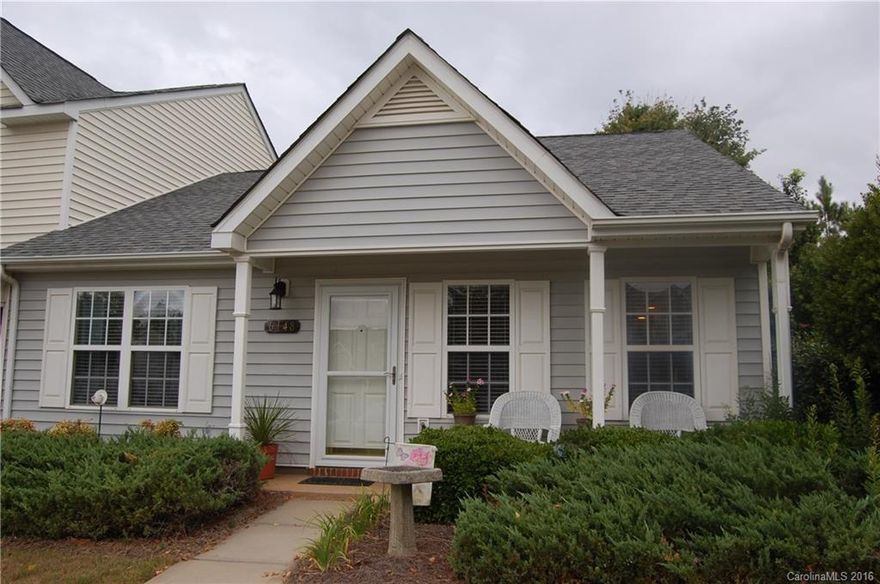 Very cute one level patio style unit! Only a few exist in the whole complex! Relax on the frnt porch & say hello to neighbors or revert to the back patio for a priv & peaceful wooded view. Open Floor Plan w Cathedral Ceilings in LR & Master. New A/C, Range, & Storm Door in 2016! Home includes ALL appliances. Exterior Storage. Community Pool! Sold As-Is, but Well maintained w no known problems. Hot location just south of Ballantyne!