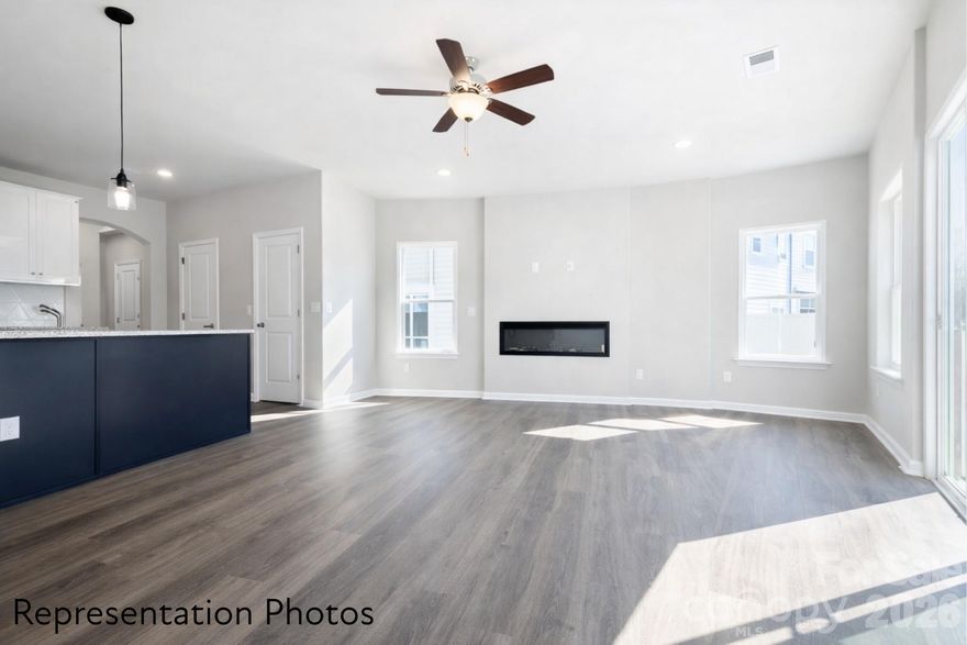 Great Incentives being offered to buyers on this end unit!  This home is MOVE IN READY. It is a beautifully designed 3 bedroom townhome with a thoughtful layout and upscale finishes included in the price. This is our popular Whitley plan AND features a large kitchen island that overlooks the main living, dining, and flexible space—perfect for entertaining and everyday living.  Homes feature timeless selections with soft grays, crisp whites, and natural wood tones throughout. Luxury vinyl plank flooring runs through the main living areas, all full bathrooms, and the laundry room for both style and durability. Upstairs, you’ll find spacious secondary bedrooms and a conveniently located laundry room, making daily routines effortless.   Each townhome includes a 16-foot privacy fence separating units, with potential HOA approval to extend fencing after purchase—allowing homeowners to create an even more private outdoor space. A perfect blend of modern design, transparency in pricing, and low-maintenance living—Abershire offers style, comfort, and value in a brand-new community. All of the homes are representation photos.