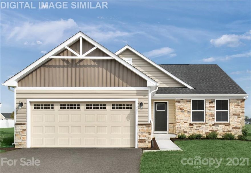 New construction, craftsman style, one level ranch, 3 bedroom, 2 bath. Open floor plan with LVP flooring, ceramic tile in baths and granite countertops in kitchen. Upgraded quartz countertops and 7” hardwoods available. Stainless steel refrigerator, range, dishwasher, microwave included. Wi-Fi enabled thermostat, gas heat, vinyl siding with stone accent and 2 car garage. Lawn maintained by HOA. Patio included. Convenient location only 2 miles from I-485 and Harrisburg Rd intersection. To be Built.  Seller to pay $5,000 in closing costs with the use of our preferred lender.