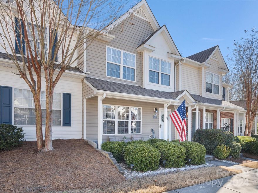 Great townhome in ideal location in the heart of Indian Land.   Enjoy the peaceful setting overlooking six mile creek from your private deck.   This is a rare find to have such privacy in a townhome.  Downstairs has new Mohawk flooring that is easy to maintain.   Kitchen has stainless appliances with butcher block island ready for the cook in the family.  Updated lighting.   Laundry room and pantry downstairs add to abundant storage in this unit.  Upstairs the primary bedroom is spacious with nice walk in closet.   Outside storage as well in this nice townhome ready to call you own.  2 assigned parking spaces and plenty of guest parking