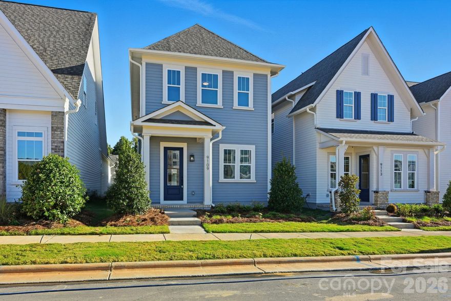 NEW CONSTRUCTION in East Charlotte - This home features an open design with 10' ceilings & 8' doors/cased openings on first floor, spacious kitchen w/quartz counter tops, under cabinet lighting & center island w/single bowl sink & walk-in pantry. Electric fireplace in family room w/vertical shiplap backer. Luxury vinyl plank flooring on main level & upper hallway. Drop Zone at rear hallway. Iron picket stair railing w/oak treads. Primary bedroom on upper level w/ LVP flooring, full bath, double vanity, oversized tiled shower & walk-in closet with 2nd doorway to laundry room at hallway. Laundry cabinets above w/d location & opposite side providing a convenient folding area. 9' ceilings on upper level w/2 guest bedrooms with walk-in closets. Hall bath with tub/shower combo & ceramic tile walls & flooring. Covered rear porch for relaxing evenings. 2-car detached garage w/alley access. Ring doorbell & camera w/Yale front door lock. Front lawn maintenance & irrigation covered by HOA.