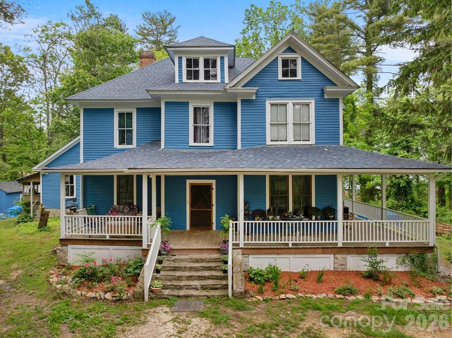 Back on market after winter break, with $60,000 PRICE REDUCTION – now under tax value – and a possible seller-paid credit at closing of up to $15K for buyers to use toward their due diligence inspection costs (conditions apply). Original farmhouse (c.1905) on 3.23 acres close to Hendersonville Country Club offers a variety of living and investment possibilities. This expansive home with unfinished “caretaker’s cottage” accommodates multi-generational/extended family living and gathering uses, rental income, and acreage development potential. Interiors primarily restored by the current owners with aim to preserve original features such as the floors and staircase. The main level’s long central foyer, featuring the original (restored) wood stove, is flanked by 3 bedrooms/sitting rooms, a spacious living room, and an expansive eat-in kitchen with double appliances, walk-in pantry, cabinets aplenty and a large “butcher-block”-style island. The main level also offers a bonus/flex room, 1.5 baths, laundry, and an unheated storage room (future greenhouse?). Venture up the staircase to the second level and you’ll find another central foyer serving 3 bedrooms, a full bath with standalone spa, a half bath and another laundry. A third (attic) level is unfinished, but with a full bath already installed. Home’s exterior (original clapboard) painted in 2025; new roof installed in 2019. Original windowpanes replaced. Heating/AC provided by mini-splits, wall units, wood stove and 10 fireplaces. Two cellars, separate workshed. Home is served by city water, natural gas, high-speed internet. It’s all on level/gently sloped acreage in a charming, evolving neighborhood, making NOW the best time to buy.