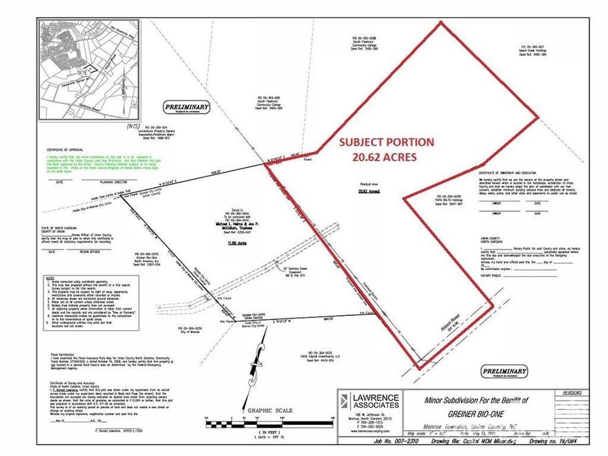 Industrial Land for Sale, Opportunity for a warehouse, outside storage, Distribution, etc. Check with Union County for your use or Annex into Monroe for most likely GI zoning, and verify that your use is permitted.  Water/Sewer Lines Map available upon request. The seller is Motivated, Can clear 8AC for a new owner with an agreeable offer. The intended use was outside storage. If you annex into the city of Monroe you will have access to the city and water sewer lines, if you stay with the county then you will need a septic and well. A stream and sewer easement is located on the property.