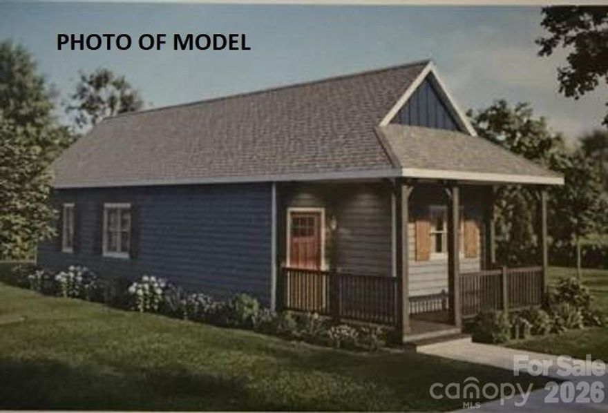 PRE CONSTRUCTION OFF FRAME MODULAR   HOME .  Home located near Roses department store in Morganton NC  property has city water city sewer level lot with large trees  on a paved Rd. In quiet neighborhood home has 2 bedrooms 1 baths living area open kitchen concept  covered front porch  
710 Square Feet

2"x6" Exterior Walls 16" On Center
2"x10" Floor Joists 16" On Center
R38/19/30 Insulatioin Package
Insulated Single-Hung Windows
7/12 Roof
30 Year Architectural Shingles
Stainless Steel Appliances
Block/Stucco Foundation
Heat Pump