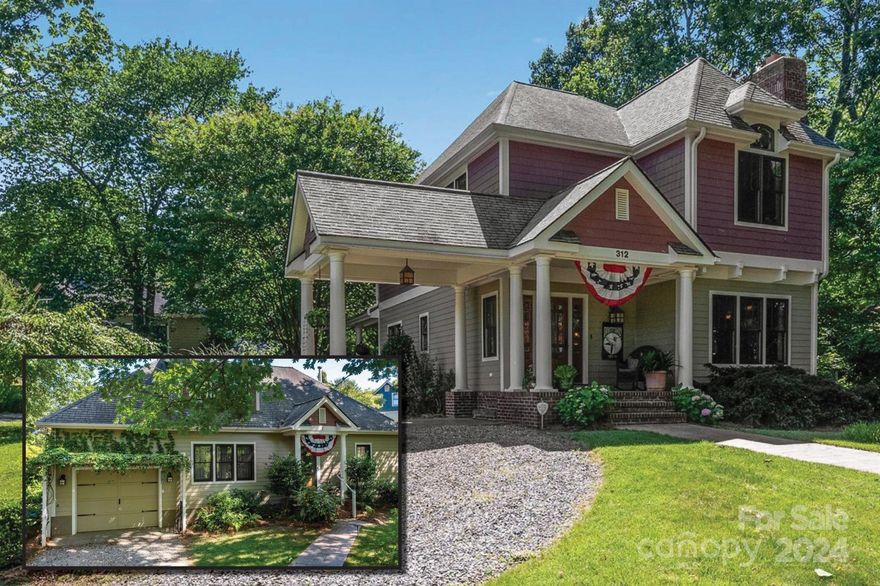 This Griffin Award-winning home in the heart of historic Montford offers a rare opportunity for multi-generational living, complete with both a main house and a guest cottage.. The main house boasts 3 bedrooms and 2.5 baths. Spacious living room with brick fireplace and cozy reading nook, eat-in kitchen plus dining and laundry rooms. Upstairs, primary suite has a tray ceiling, 2 walk-in closets, soaking tub, and large shower. Two more bedrooms and a full bathroom complete the upper level. Large, heated basement could easily be finished. The guest cottage is behind the main home across a beautifully landscaped yard featuring unique horticulturist curated trees and flowering perennials. It has a full living room, kitchen, breakfast room, 2bed/2bath. Nestled behind a stone wall for added privacy, home is less than a 1/4 mile from the beloved Nine Mile restaurant and Montford Park. Experience the charm and convenience of this Montford gem!