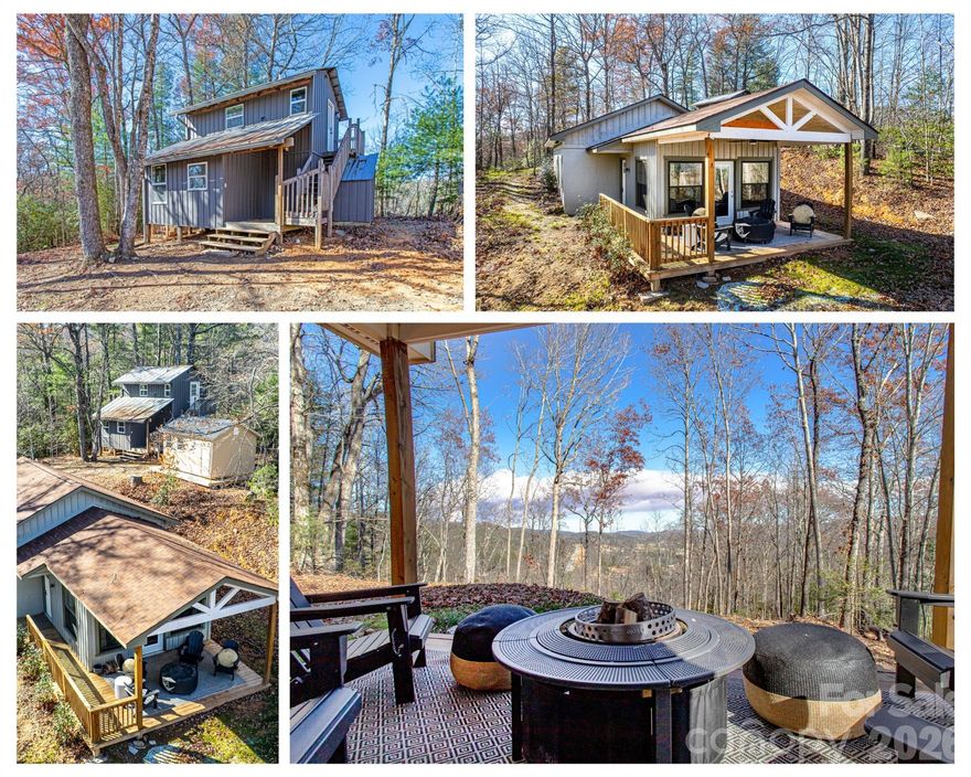 Discover two exceptional homes on 3.4 acres of unrestricted land overlooking the stunning French Broad River Valley and surrounding mountains—an ideal opportunity for multi-generational living, short-term rentals, or a private getaway. The first home, a unique poured-concrete berm design, was beautifully remodeled in 2023. From the open living area and the striking, view-filled covered deck, enjoy sweeping, unobstructed vistas of the French Broad River Valley and the majestic mountains beyond. This 1-bedroom, 1-bath home also features a well-appointed kitchen, a convenient flex room ideal for a home office, cleverly hidden laundry and pantry storage, and an unheated attic space perfect for additional storage. The second home, a two-level modernized cabin, has been extensively updated with energy-efficient finishes and contemporary touches. A striking spiral staircase leads to the upper-level open loft bedroom with a half bath, while the lower level offers a second bedroom, full bath, kitchen, and inviting living area—perfect for guests or rental income. New storage shed to convey as well. Both homes share a recently installed 4-bedroom upgraded septic system and a private well. Two truly unique homes, breathtaking valley and mountain vistas, and endless possibilities—this is a property unlike anything else. Duplicate Multi family MLS listing #4322067