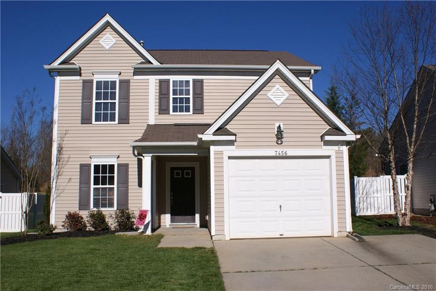 Lovely home like new on quiet street! Home has new hardwoods throughout downstairs.  Open concept with cherry finish cabinets in Kitchen.  3 bedrooms, 2.5 baths, formal dining room, great room with gas fireplace.  The back yard backs up to quiet wooded area.  Landscape includes new sod. Community amenities include sidewalks, clubhouse, pool and rec area.  Close to shopping, dining and Ballantyne. Great schools.