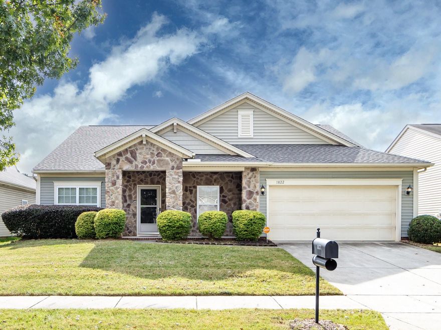 Looking for a 1-story split bedroom plan with lots of space/rooms. This home has 4 bedrooms & 2 full baths. An office w/ glass french doors are perfect when working from home. Formal dining/sitting room is just across the foyer. Open family room w/ gas log fireplace. Spacious kitchen has stainless steel appliances, laminate wood floors, granite counters, island, & counter over-hang for space to add barstools for entertaining. There is also a built-in desk(drop zone) b/t the garage entry & the laundry room. You can relax on your covered front porch or if you desire more privacy then step into the rear vinyl fenced yard w/ awning to shield you from the sun. Large primary suite w/ big walk-in closet, garden tub, sep. shower, & 2 sinks. Two of the secondary bedrooms have a small walk-in closets. Upstairs is a bonus room on one side & an additional flex space on the other side. Roof was replaced in 2023. Leafguard protection has been installed over the gutters. Seller said that Morris Jenkins replaced the A/C unit in 2021. Conveniently located to shopping, dining, & Hwy access. Downtown Charlotte is only 8 miles away. UNC-Charlotte is just 3.5 miles away. Home is energy star certified.