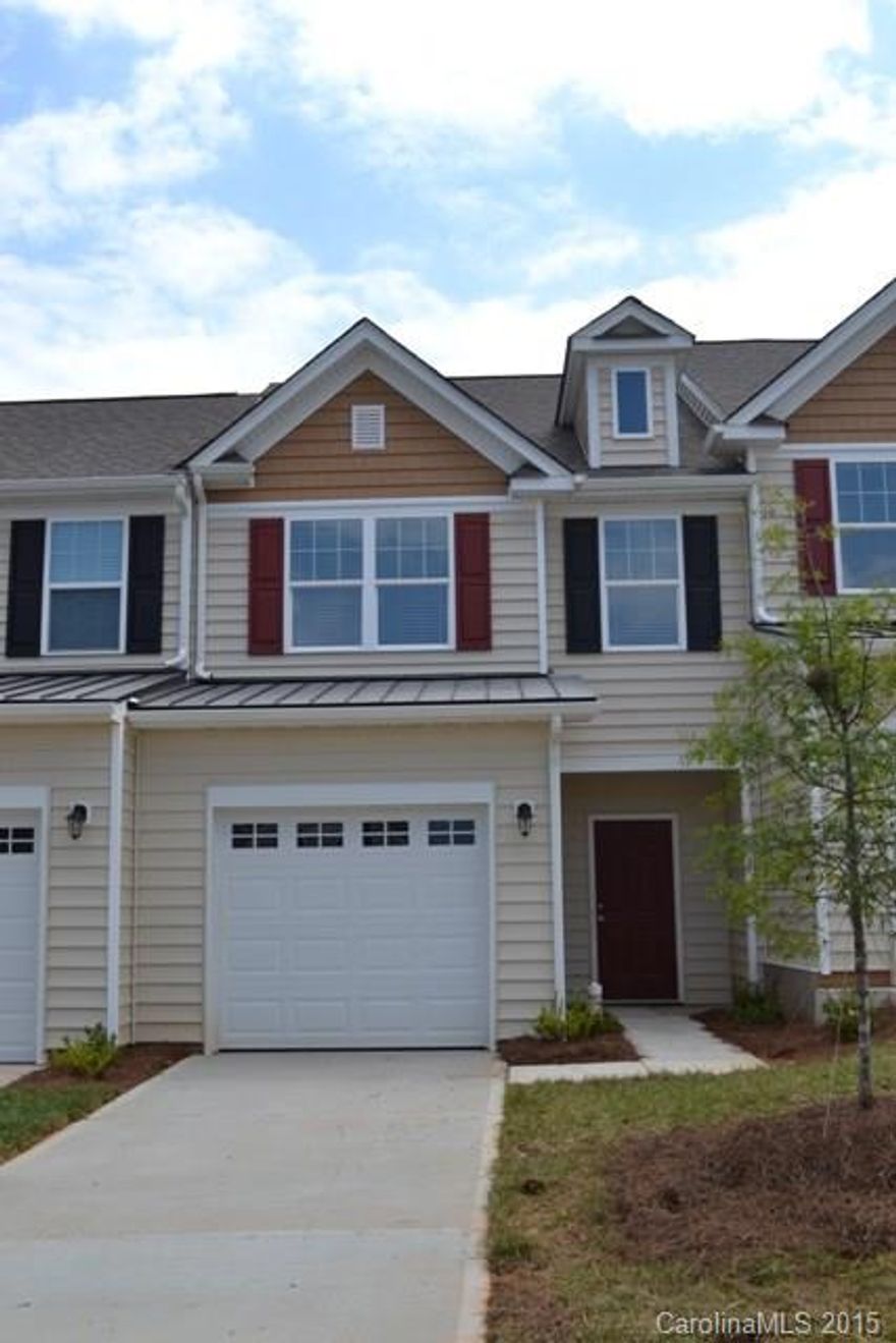 Wonderful new construction in a spectacular community! Lots of living space! Spacious granite kitchen with stainless appliances, dining area/great room. Two master bedrooms on the 2nd floors. Single garage and patio area. Neighborhood has splash pool and sidewalks. Easy stroll to restaurants, shopping and grocery store. Great access to I-77, hospital, medical offices and LA Fitness Center that is scheduled to open July 2015. Completion within 120 days.