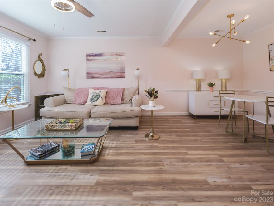 THIS WON'T LAST LONG!!!! Lovely updated townhome in Oakdale Place Community. Convenient Charlotte location in a quiet community with no through traffic. The home features an open space living-dining area, gas fireplace(sold as is), kitchen with eat-in space, and access to the private back courtyard. Laundry and ample storage on the main level. The second floor features 2 bedrooms with ensuite baths for each. Crown molding on the main level, ceiling fans, and LVP flooring throughout. This won't last long.  Ring doorbell, and digital keypad, washer, dryer, and refrigerator included. ASSUMABLE mortgage 4.5% with lender approval.
3 designed parking spaces.