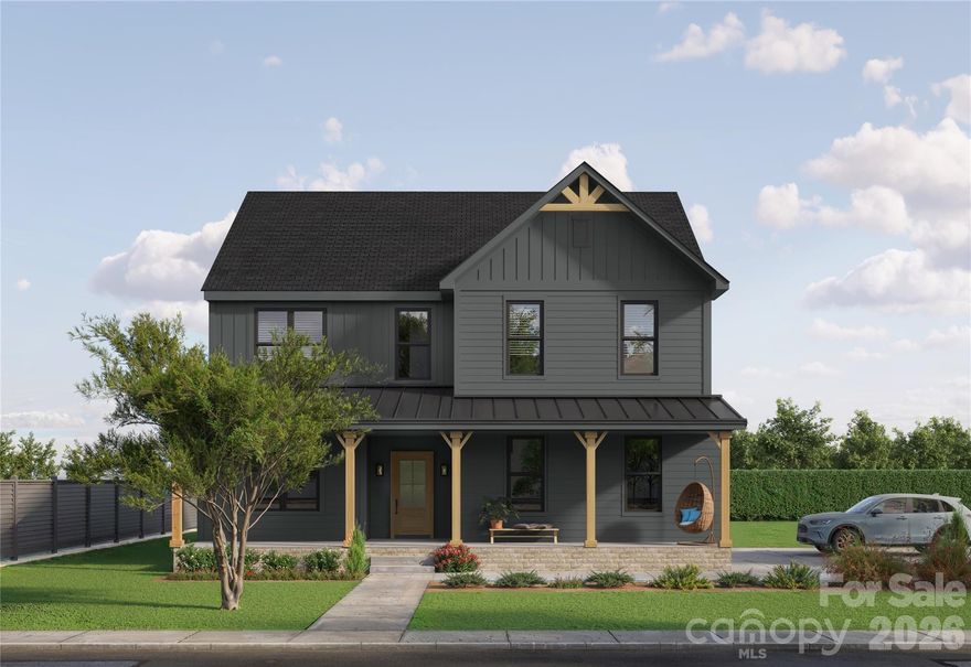 Welcome to 135 Parkdale Drive - a beautifully designed new construction home located approximately one mile from downtown Belmont, where you’ll enjoy local shops and dining.
Priced at $800,000, this five-bedroom, three-bath residence offers 2,726 square feet of thoughtfully crafted living space on a spacious 0.60-acre lot. The two-story Linden side-load model features striking James Hardie® Iron Gray siding, Rustic Black architectural shingles, black accents, cedar-wrapped columns, and a covered front porch that creates timeless modern farmhouse appeal. Inside, nine-foot ceilings, crown molding, Pure White walls, and natural White Oak hardwoods set the tone for a bright, inviting interior. The main level includes a guest bedroom and full bath, a private office with coffered ceiling detail, and a welcoming living room with a shiplap-accented fireplace. The kitchen is designed to impress with white shaker cabinetry, quartz countertops, a herringbone tile backsplash, matte black fixtures, and a KitchenAid appliance package. Upstairs, the vaulted primary suite with cedar beams connects to a spa-inspired bath featuring quartz countertops, brushed gold fixtures, and designer tile selections. With a side-load two-car garage, no HOA, and convenient access to Charlotte, Lake Wylie, and the airport, this home blends elevated finishes, functional design, and an unbeatable location.
