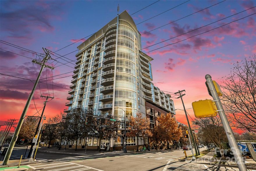 Experience Uptown living at its best from this 10th-floor condo showcasing panoramic skyline views of Charlotte and the Spectrum Center below. Walls of glass flood the space with natural light, seamlessly connecting the modern interior to the vibrant city backdrop beyond.

The kitchen is a statement piece with marble countertops, refreshed cabinetry, and stainless-steel appliances, setting the stage for effortless entertaining or relaxed everyday living. The open-concept layout flows into the living and dining areas, leading to a private balcony where you can unwind and take in the view.

The spacious bedroom features a custom walk-in closet that includes a full-size, stackable washer and dryer—combining convenience with design. One secure parking space adds ease to your Uptown lifestyle.

Just steps from dining, nightlife, parks, sports venues, and the light rail, this residence delivers the perfect blend of sophistication, comfort, and accessibility in Charlotte’s most dynamic district. HOA dues include water and sewer.