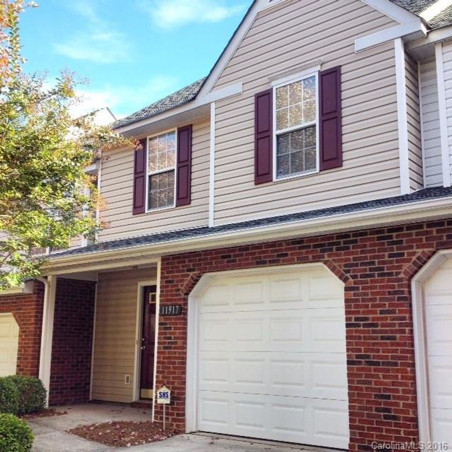 Townhouse in cul-de-sac in Ballantyne neighborhood close to Stonecrest Shopping center!  Two upstairs master bedroom suites with private full bathrooms in each.  First floor features practical 1/2 bath and a 1 car attached garage.  Spacious kitchen with island includes double-door refrigerator, microwave, and dishwasher.  Washer and dryer upstairs also included.