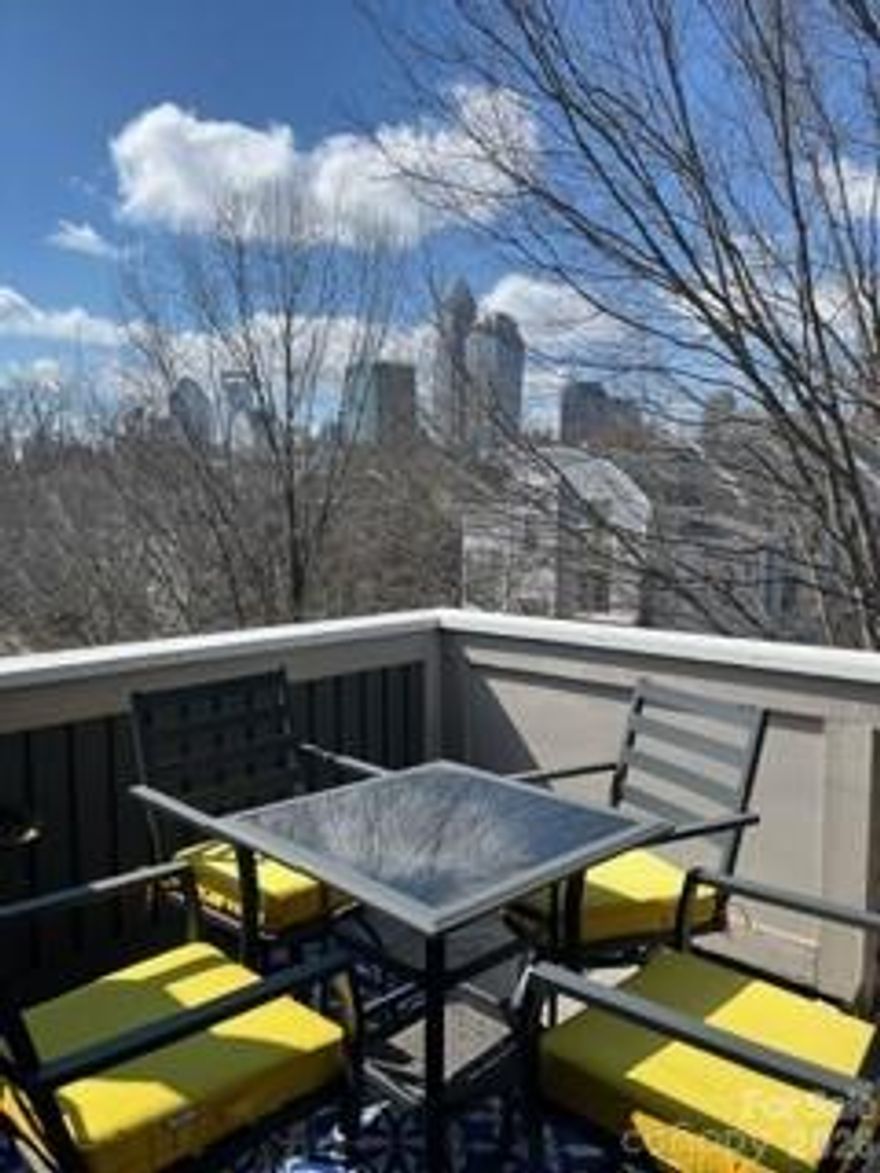The perfect spot in Uptown Charlotte! A stunning 4-story condo with a private rooftop terrace, located in the heart of the Garden District. 2 beds/1 bath on lower level. Private master suite on the 3rd floor. The fourth-floor terrace with views of downtown is a relaxing retreat with trees that add to the tranquility. Many improvements, including a custom island in the kitchen, new appliances (except refrigerator), upgraded cabinets, floating shelves, keyless locks, fan & light on the main level, astro turf on the back patio, and a new vanity in the downstairs bath. Parking is easy and convenient for you and your guests. 1 designated parking spot behind the unit and one open spot are included. Permit parking on the street is available through the City of Charlotte. Whether you're entertaining on the terrace or exploring the energy of the city, this condo perfectly blends comfort, convenience, and modern sophistication. Enjoy spectacular views from the terrace!