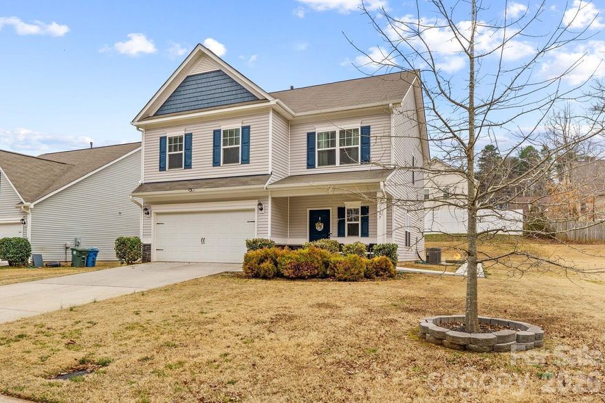 You’ll truly fall in love with this stunning, fully furnished home that shows like new! Offering over 2,300 square feet of beautifully designed living space, this wonderful floor plan features a welcoming main level with a den or office just off the entry and an open-concept living, dining, and kitchen area that’s perfect for entertaining. The kitchen boasts an island, granite countertops, abundant cabinetry, a pantry, stainless steel appliances, and a built-in desk, while the living room is highlighted by a stylish accent wall. A convenient half bath completes the main level. Upstairs, you’ll find a spacious primary suite with a sitting area, a luxurious bath featuring granite countertops, double vanities, a shower, and a generous walk-in closet, along with three additional bedrooms, a full bath, and a laundry room—all tastefully decorated. Outdoor living is just as inviting with a large concrete patio and fire pit ideal for relaxing or entertaining, and solar panels provide added energy savings. 2- car garage.  No HOA!  This is truly a must-see home—you won’t be disappointed!