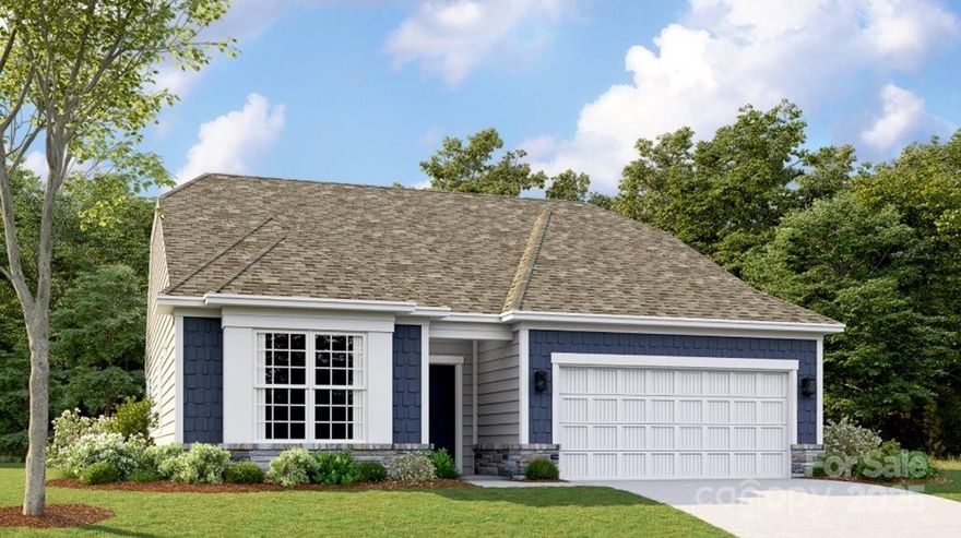 This new Bedford floorplan is a single-story home featuring an open-plan layout that flows seamlessly among the spacious family room, modern kitchen and sun-drenched breakfast room, which provides direct access to a covered patio. Flex space adds versatility. The owner’s suite and the secondary bedrooms are situated at opposite corners of the home for added privacy. Plus, our signature Everything's Included program means you will get a gourmet kitchen with double ovens and cooktop, quartz or granite kitchen countertops, subway tile backsplash, ceramic tile, luxury vinyl plank flooring throughout the home, and a gas fireplace (per plan). Roselyn is a master-planned community offering exclusive ranch homes designed for active adults. This community features an experienced lifestyle team and future resort-style amenities including a swimming pool, clubhouse, pickleball courts, fitness, tennis, bocce and multi-use trails connecting to the Carolina Thread Trail.