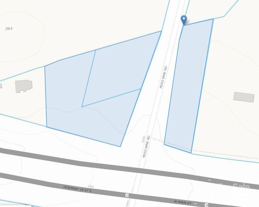 Two parcels (looks like 3, but is not) located on the corner of Hwy 24/27 and Reed Mine Rd in Midland.  Per County, the land can be subdivided as long as each parcel has a minimum of 1 acre and 150' of road frontage.  To make 3 separate parcels, a small portion of land would need to be acquired from the neighbors on each side of the road. Seller makes no representation regarding the property due to the lack of knowledge about its history.  Current zoning is AO and is located in the County Jurisdiction, only.  County water and sewer to be verified.