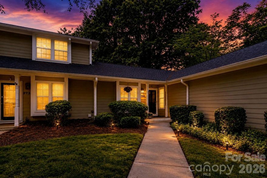 If you are searching for low maintenance living in a beautiful south Charlotte community, look no further! This is the quaint, updated corner unit townhome in a convenient location you have been waiting for. Close to the mall, the gym, hospital, 485, the greenway, AND the airport; midway between Uptown and Ballantyne, this home is also only 00.2 miles from Quail Corners Shopping Center which includes grocery, restaurants, a coffee shop, dry cleaners, and drug store. This very light and bright one story home features new wide plank flooring and a vaulted ceiling throughout the main living area, dining, and kitchen. Sliding doors open to a private, enclosed patio with a large storage closet. The updated galley kitchen includes newer stainless steel appliances, new sink and disposal, bright new quartz countertops and a large window looking out to the patio. The living room also offers a cozy wood burning fireplace. The primary bedroom is flanked by a large walk in closet on one side and a new vanity/changing area on the other side; with a large double window in the center. The secondary bedroom features a double door entry, two windows, and another ample closet. The bedrooms are joined by a renovated Jack and Jill bathroom, featuring a brand new vanity, toilet, tiled shower and shiny new plumbing fixtures. This beautiful home has great flow, is flooded with natural light, offers a lot of storage space, has been freshly painted throughout and no popcorn ceiling! This home is being sold As-Is with no known problems. Tour it today!