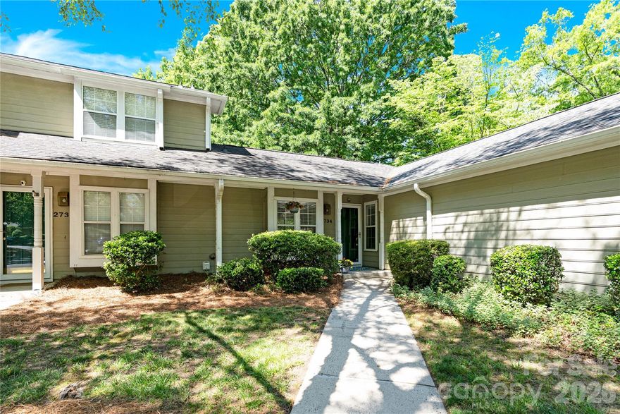 If you are searching for low maintenance living in a beautiful south Charlotte community, look no further! This is the quaint, updated corner unit townhome in a convenient location you have been waiting for. Close to the mall, the gym, hospital, 485, the greenway, AND the airport; midway between Uptown and Ballantyne, this home is also only 00.2 miles from Quail Corners Shopping Center which includes grocery, restaurants, a coffee shop, dry cleaners, and drug store. This very light and bright one story home features new wide plank flooring and a vaulted ceiling throughout the main living area, dining, and kitchen. Sliding doors open to a private, enclosed patio with a large storage closet. The updated galley kitchen includes newer stainless steel appliances, new sink and disposal, bright new quartz countertops and a large window looking out to the patio. The living room also offers a cozy wood burning fireplace. The primary bedroom is flanked by a large walk in closet on one side and a new vanity/changing area on the other side; with a large double window in the center. The secondary bedroom features a double door entry, two windows, and another ample closet. The bedrooms are joined by a renovated Jack and Jill bathroom, featuring a brand new vanity, toilet, tiled shower and shiny new plumbing fixtures. This beautiful home has great flow, is flooded with natural light, offers a lot of storage space, has been freshly painted throughout and no popcorn ceiling! This home is being sold As-Is with no known problems. Tour it today!