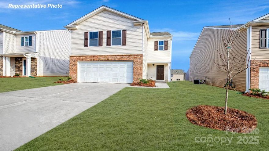 This bright and sunny home has 4 bedrooms, 2.5 baths and a beautiful open floor plan. Spacious kitchen with quartz counters, stainless steel electric range/microwave/dishwasher and pantry. The kitchen opens into family room w/ elegant and durable vinyl plank floors throughout the main living space. Primary bedroom features a walk-in closet, luxurious bathroom with large shower, and raised height vanity with quartz top. Walk in Laundry. Fully sodded yard, garage door opener with remote and 8' x 10 rear patio all included! This home backs up to trees, giving extra privacy. BRAND NEW HOME WITH COMPLETE BUILDERS WARRANTY! This home is currently under construction and will be ready August/September
MODEL HOME hours: Monday through Saturday 10am until 6pm. Sundays 1pm until 6pm.