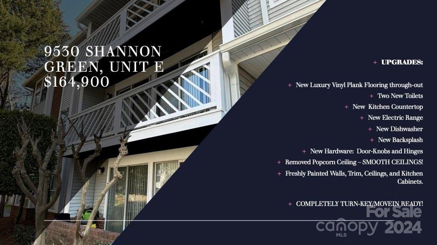 This bright and airy 2nd level unit is a great opportunity not only for an end user, but for an investor and/or parents with college students for this two bedroom, two bath condo being only a 3 minute drive or quick walk to UNCC.  Completely turn-key and move in ready with freshly painted walls - trim - (smooth) ceilings - and kitchen cabinets.  The unit comes with new luxury vinyl flooring through-out, two new toilets AND new countertop in the kitchen with a new electric range and a new dishwasher.  Water is included in the HOA and the Washer and Dryer convey with the unit. Two parking passes are provided to each unit. Last special assessment was the summer of 2023 for building repairs/upkeep.  All assessment fees have been paid by owner with no further assessments known or expected.  This property is located not only steps away from UNCC, it is equally convenient to shopping and restaurants with easy access to I-485, University City Blvd, & North Tryon.  Sellers are Lic RE Brokers.