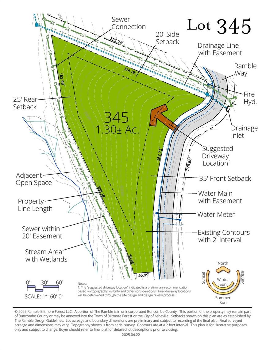 In the newest section of the Ramble Biltmore Forest, a gated community on pristine property that was formerly part of the Biltmore Estate®, this estate sized homesite is conveniently located in the middle portion - making it a short distance to the Living Well Center.  It is privately situated next to open space and has easy access to the trail system. The Ramble offers homesites in a community that focuses on high levels of architectural detail to those who appreciate not only fine homes, but a lovely home setting in a natural wooded environment.  Community amenities include miles of hiking trails, parks, Living Well Center complete with outdoor heated saline swimming pool, tennis, bocci and pickleball courts, fitness center and more.  Additional homesites are available.  Taxes TBD.  Mail to be delivered to a cluster box.  PIN to be recorded.