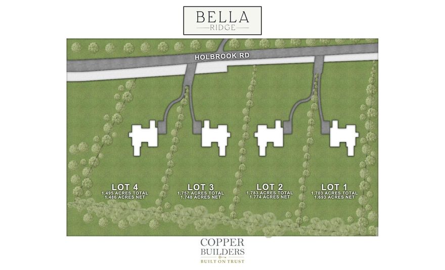 Introducing 4 new estate lots in Bella Ridge — a rare opportunity to build your custom dream home with award-winning Copper Builders.
These beautiful homesites are approximately 1.7 acres each, offering a perfect blend of flat, wooded terrain ideal for creating a private retreat. Buyers can choose from Copper Builders’ extensive portfolio of thoughtfully designed floor plans or collaborate directly with their design team to create a fully custom home tailored to their lifestyle.
Whether you envision a spacious crawl space home or a slab homesite, Bella Ridge provides the flexibility and setting to bring your vision to life. Copper Builders’ stunning model home on Fairview Road — conveniently located just minutes from SouthPark Mall — showcases the exceptional craftsmanship, quality, and attention to detail they are known for throughout the Charlotte area.
Private setting, generous lot sizes, and endless customization opportunities make these new Bella Ridge homesites truly special. Each homesite will require a private well and is subject to a 4- or 5-bedroom septic system.