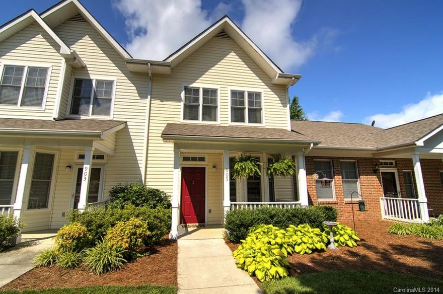 What a gem! Rocking chair front porch and private patio areas. Dual master town home conveniently located in Fort Mill.  Community with swim and tennis.  Walk for a quick bite, to run errands or ice cream!  Fabulous Fort Mill schools!  Home boasts laminate flooring in great room, tile in kitchen, dining and powder areas.  Both bedrooms are large with private bathrooms. Newer roof. HVAC replaced approx '10.  Located toward back of neighborhood for maximum privacy - backs to heavily treed area.