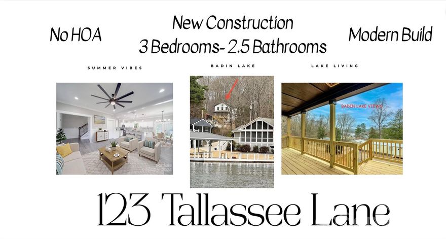Beautiful new construction home with views of Badin Lake! This 3BR/2.5BA home features an open floor plan, a spacious kitchen with a large island, wood cabinetry, and detailed trim throughout. The primary suite includes a private ensuite bath and custom closet.
Relax or entertain on the inviting front porch while enjoying views. This is not a basic build—there are numerous upgrades throughout the home.
Located near the 5,350-acre Badin Lake and Uwharrie National Forest, offering boating, incredible wildlife, and endless outdoor adventure. Ideal for full-time living, a weekend retreat, or a vacation rental opportunity.
Conveniently located near Old North State Marina for fuel and Scallywags waterfront restaurant, known for great food and live music. Don’t miss the area’s popular Fourth of July lake celebration featuring the boat parade and fireworks.
Within one hour of Charlotte and the Triad. USDA eligible, offering a potential 100% financing option. No HOA.
Photos/virtual staging are from a similar build. Professional photos coming soon.
Circle Drive public boat ramp is located nearby for easy access to the lake for your boat and water toys. Get ready to enjoy summer on the lake!