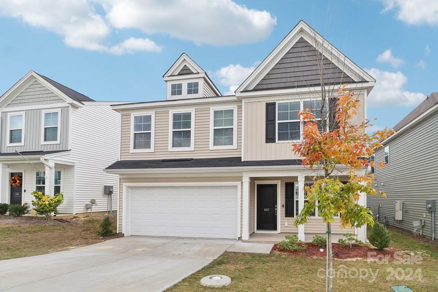 Built in 2023, this home is as good as new!  With 4 bedrooms, 3 bathrooms, and a huge loft upstairs, there is plenty of space for everyone.  The eat-in kitchen features upgraded cabinets and hardware, granite countertops, a nice backsplash, an island, and recessed lighting.  There is luxury vinyl plank throughout the downstairs, and a guest suite that is perfect for visitors!   Upstairs is the primary suite with a spacious walk-in closet that attaches to the laundry room for added convenience!  The primary bathroom features a garden tub and a separate shower with quartz walls, and a raised double sink vanity.  The additional bathrooms also feature quartz countertops   Sit and relax by the gas fireplace, or out under your covered back porch.  And the backyard is already fenced for you!