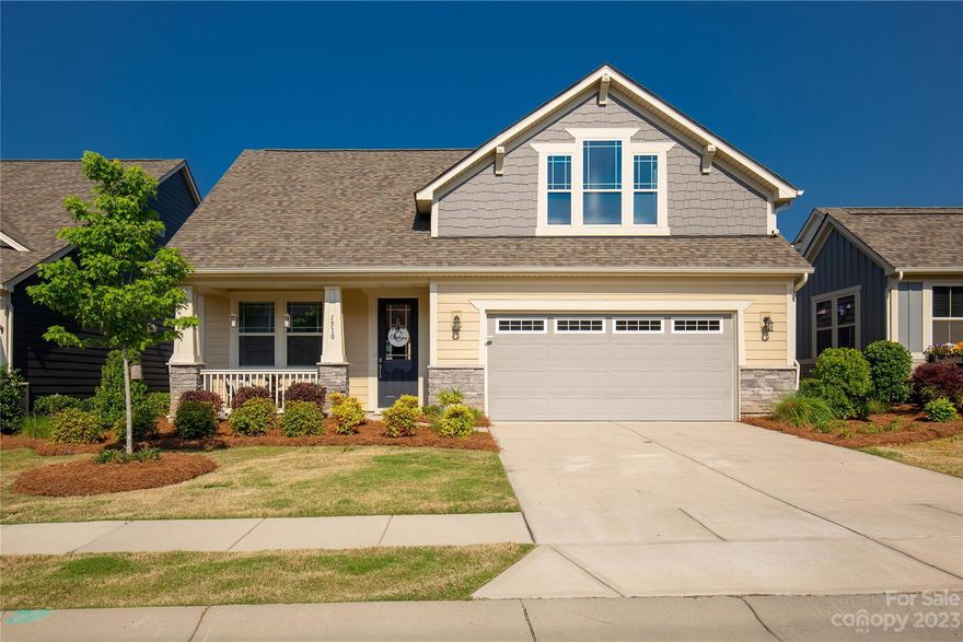 Welcome to Cadence- a small community nestled in Tega Cay. This ranch home property welcomes you w/ a covered front porch. Inside there are French doors to the office / den or even the possibility of a 3rd bedroom.  Open concept kitchen, family room & dining area.  Gourmet kitchen w/ granite counter tops, gas range w/ decorative hood, huge island w/ farmhouse sink, built in oven/ microwave combo, refrigerator included w/ acceptable offer & huge walk-in pantry.  Cozy side porch off the family room/ kitchen for easy entertaining. Mudroom built-ins, laundry room w/ upgraded cabinetry off the primary bedroom.  Double vanities in primary bathroom w/ tiled shower & large walk-in primary closet.  Second bedroom includes walk-in closet & full bathroom.  Back patio off the primary bedroom to the spacious backyard.  Cadence has their own pool, but Tega Cay also offers a town marina, beach/ park on Lake Wylie.  Close to shopping, restaurants & highway access.  Award-winning Fort Mill schools.